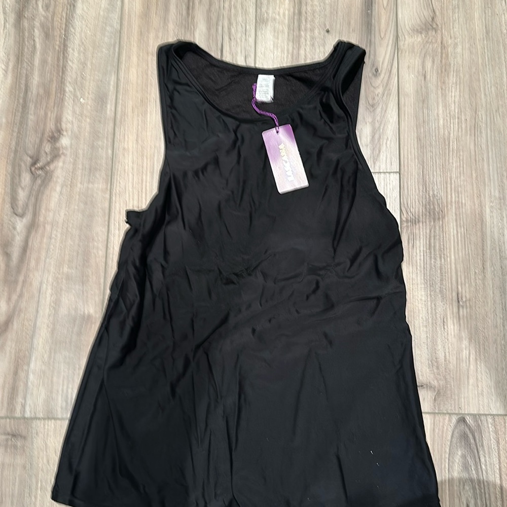 Black swim tank with built in bra